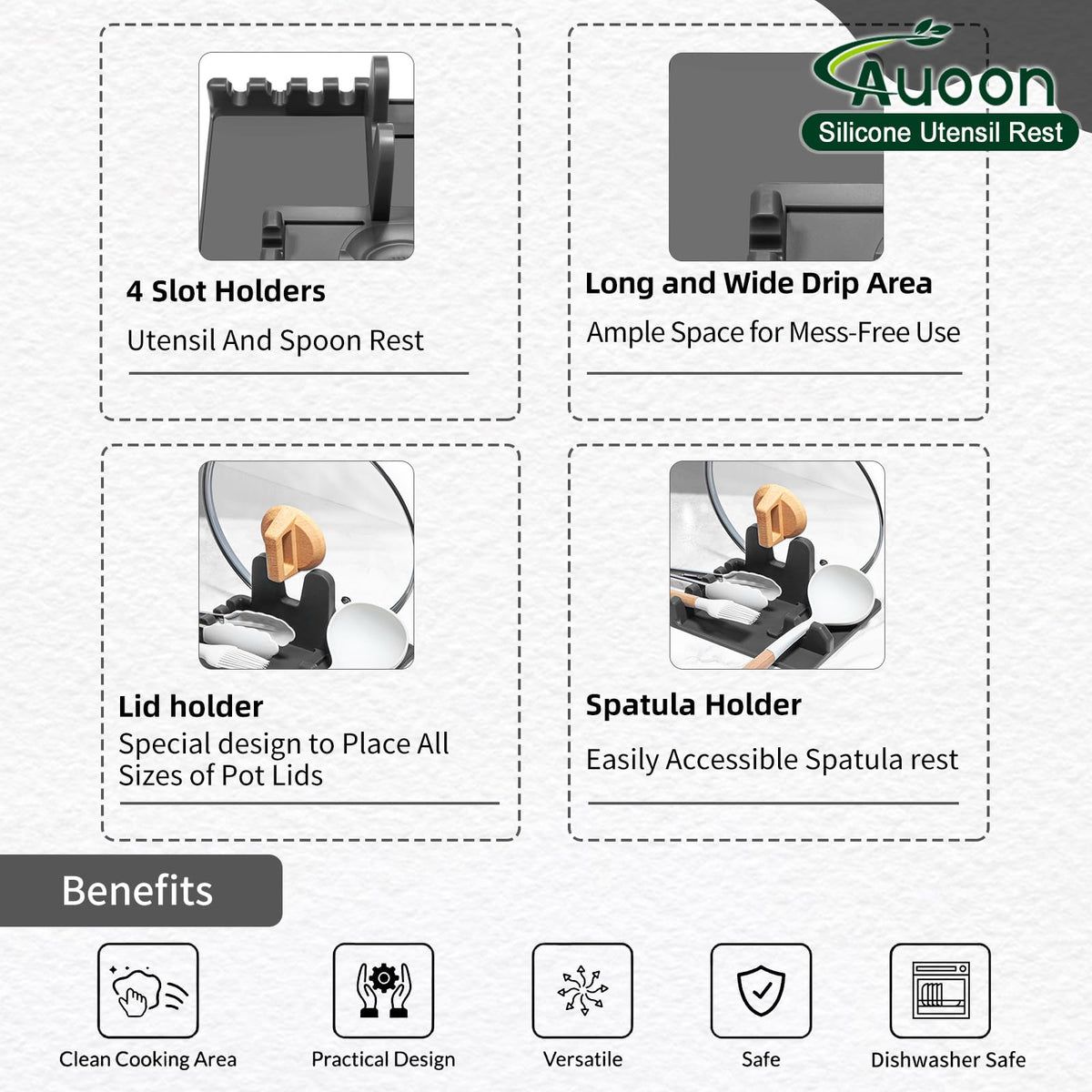AUOON spoon rest with soup ladle slot for drip-free serving.