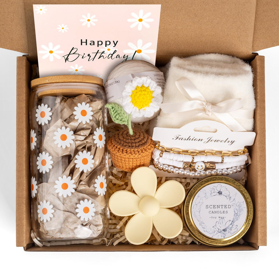 AUOVKOCA birthday gift box featuring sunflowers and daisies for a memorable unboxing.