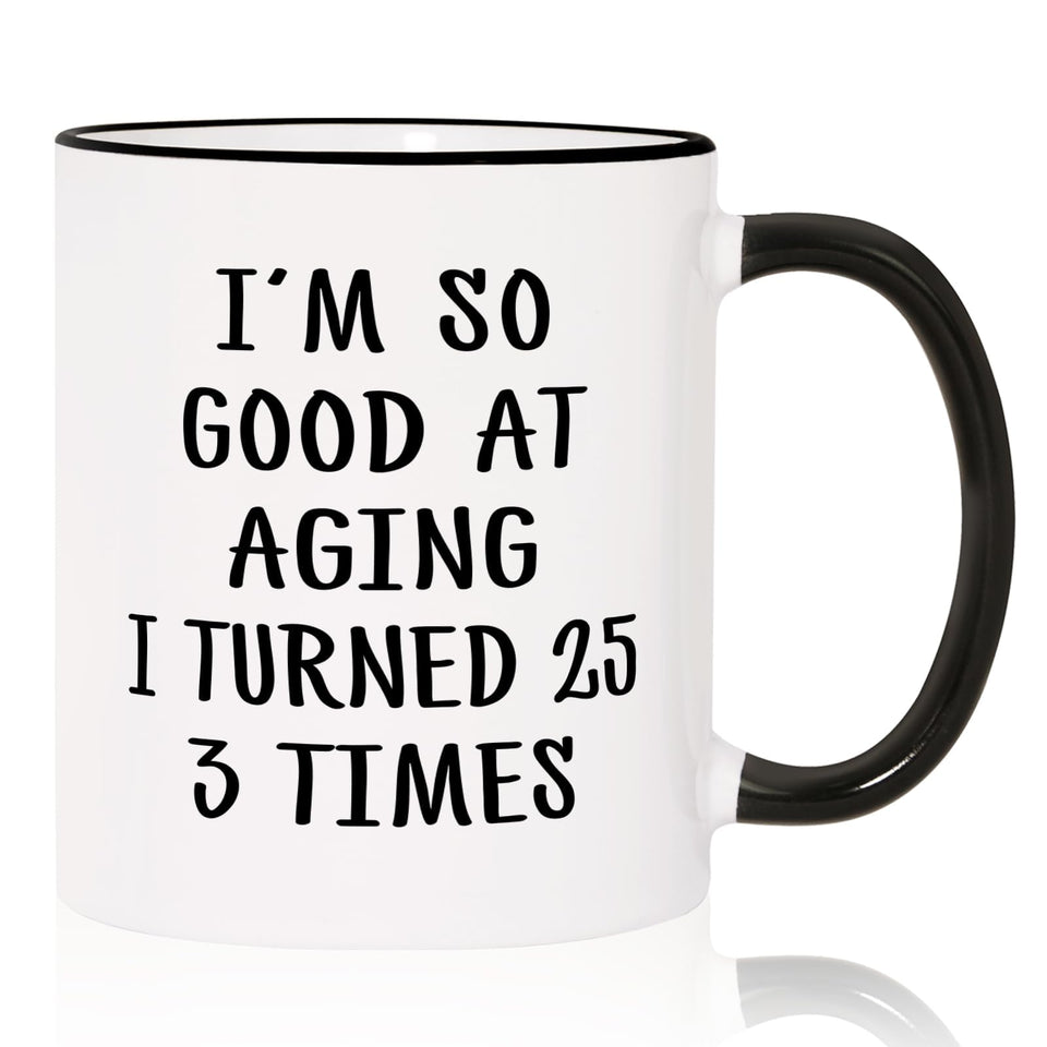 Aurahouse 75th birthday mug front view with bold print for gifting