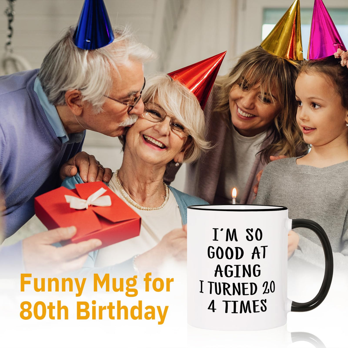 Aurahouse 80th birthday mug - casual use, daily celebration during coffee breaks.