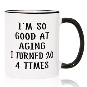Aurahouse 80th birthday mug - front view, ideal milestone keepsake for coffee lovers.