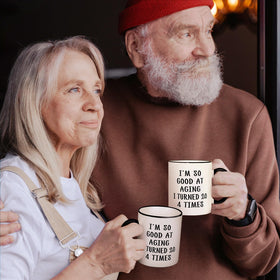Aurahouse 80th birthday mug - handle close-up, comfortable grip for daily use.