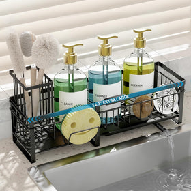 Aurblozen extra-large extendable sponge holder showing adjustable length for more storage.