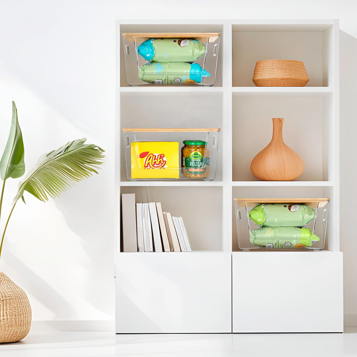 Aurblozen stackable pantry bins save counter space while organizing