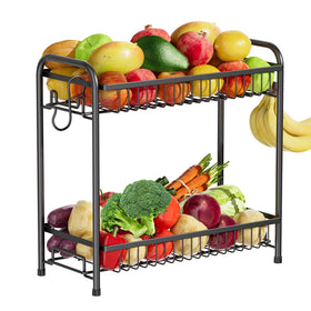 AURIKAR two‑tier fruit basket on a kitchen counter for added storage.