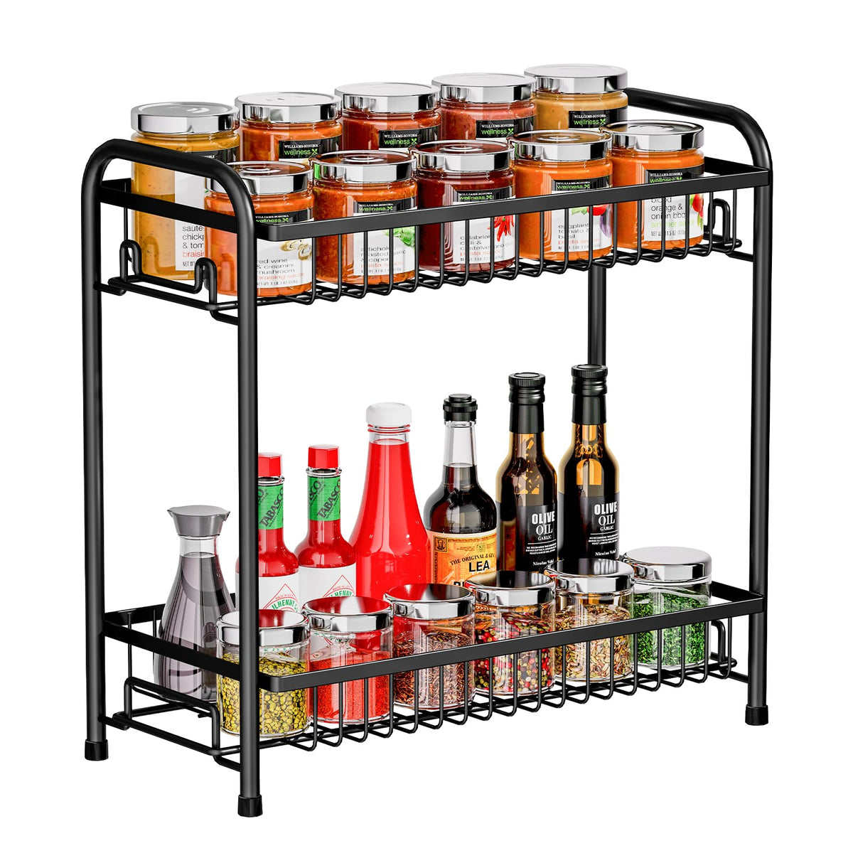 AURIKAR spice rack on countertop keeps spices organized and within easy reach.