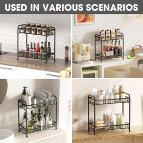AURIKAR two-tier spice rack with secure side guards to prevent spills.