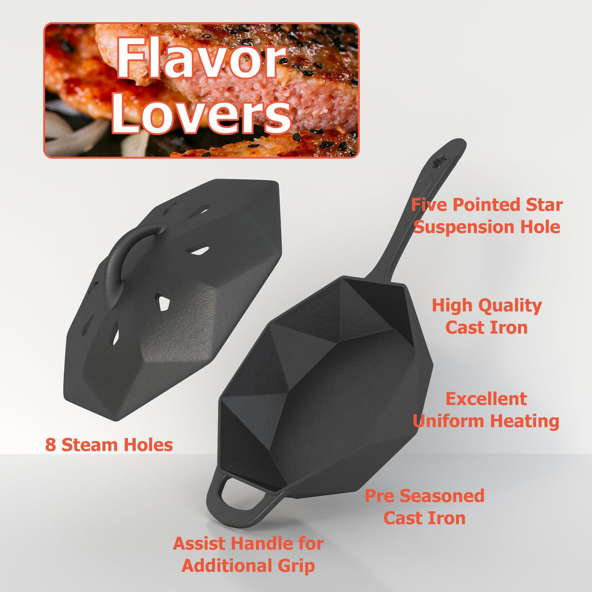 Aurionix cast iron skillet retains heat for steady cooking on any heat source.
