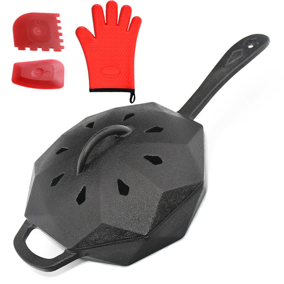 Aurionix cast iron skillet with lid for versatile cooking on stove, oven, or grill.