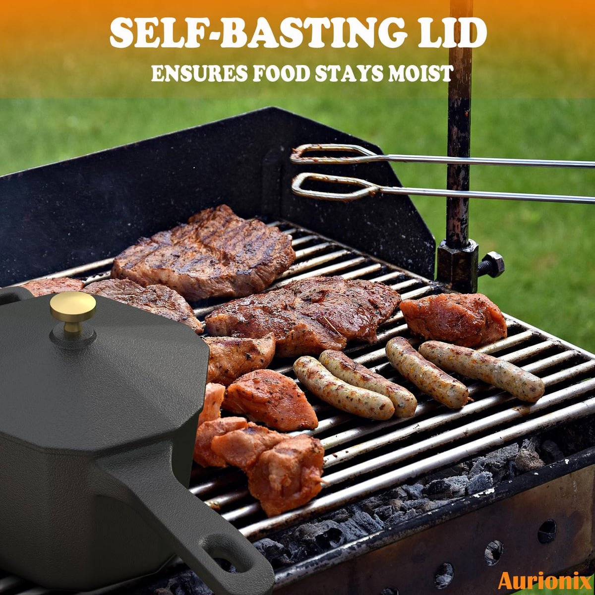 Aurionix versatile pot for oven, stovetop, grill, and camping use