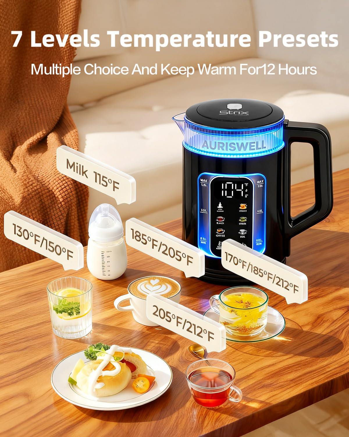 AURISWELL glass kettle on the kitchen counter enhances daily tea ritual