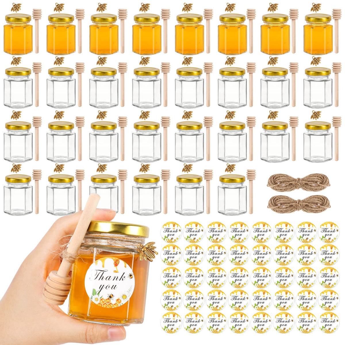 AuroTrends 3oz mini honey jar with dipper for elegant wedding favors