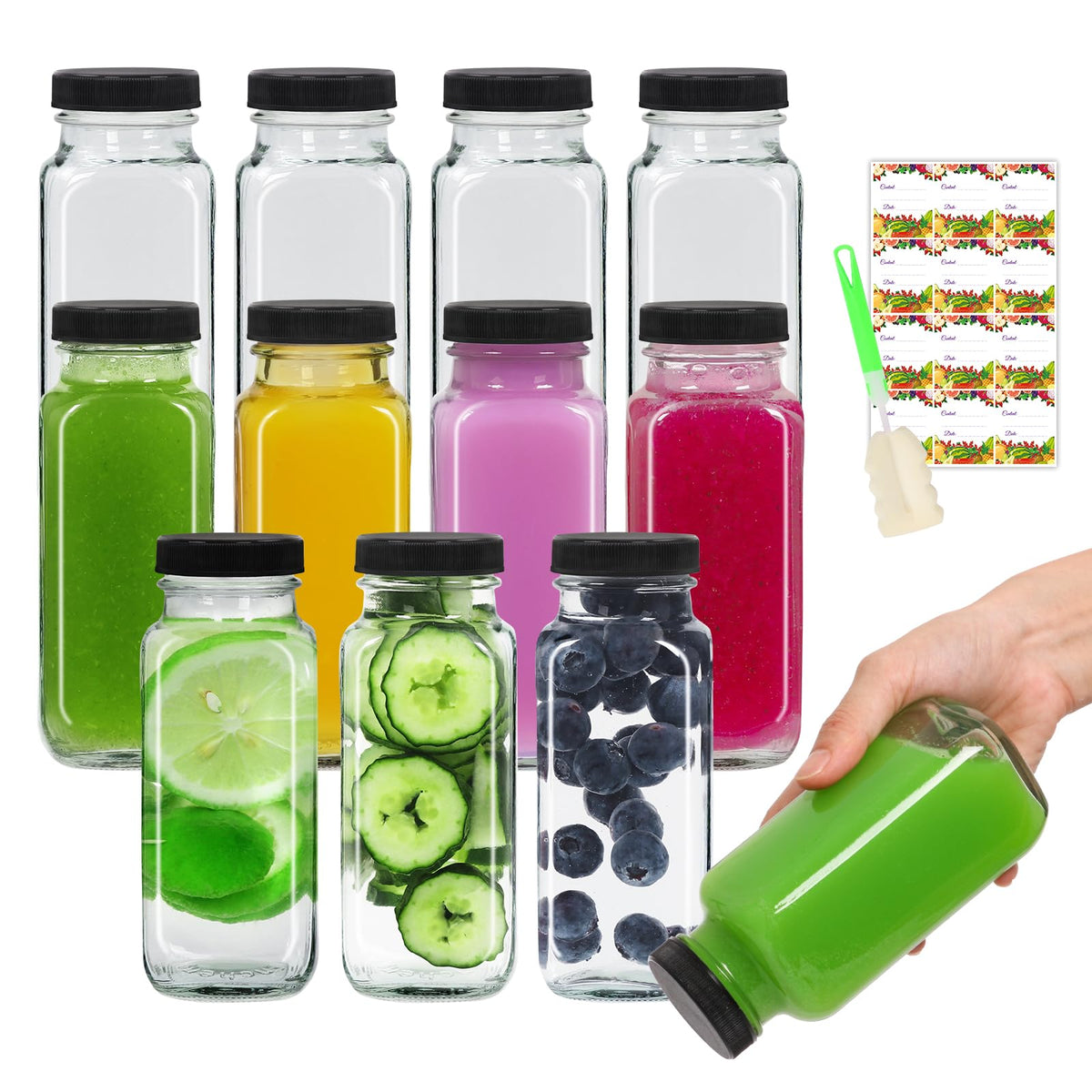 AuroTrends 8oz glass bottle with lid for on-the-go juice and water.