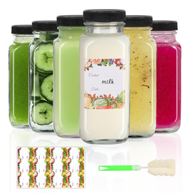 AuroTrends 8 oz glass bottles with lids in a six-pack for on-the-go drinks.