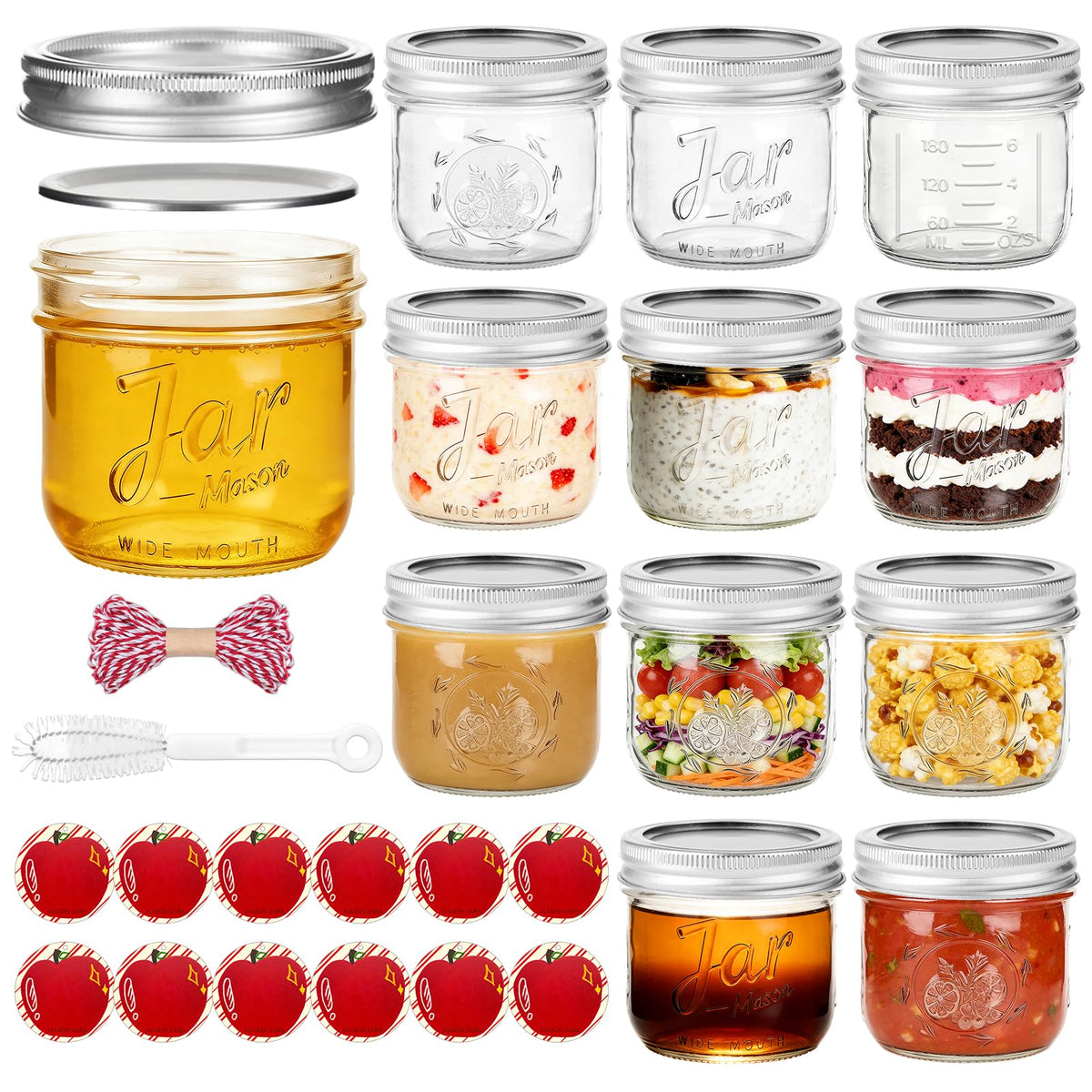 AuroTrends 8oz wide-mouth jar with embossed fruit pattern for stylish pantry storage.