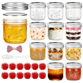 AuroTrends 8oz wide-mouth jar with embossed fruit pattern for stylish pantry storage.