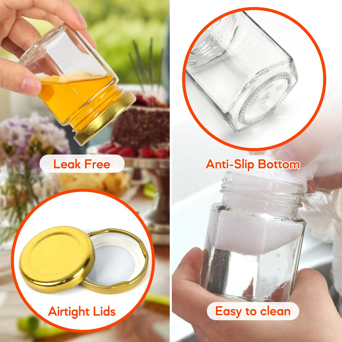 AuroTrends gold seal lids provide airtight, leak-proof storage for honey