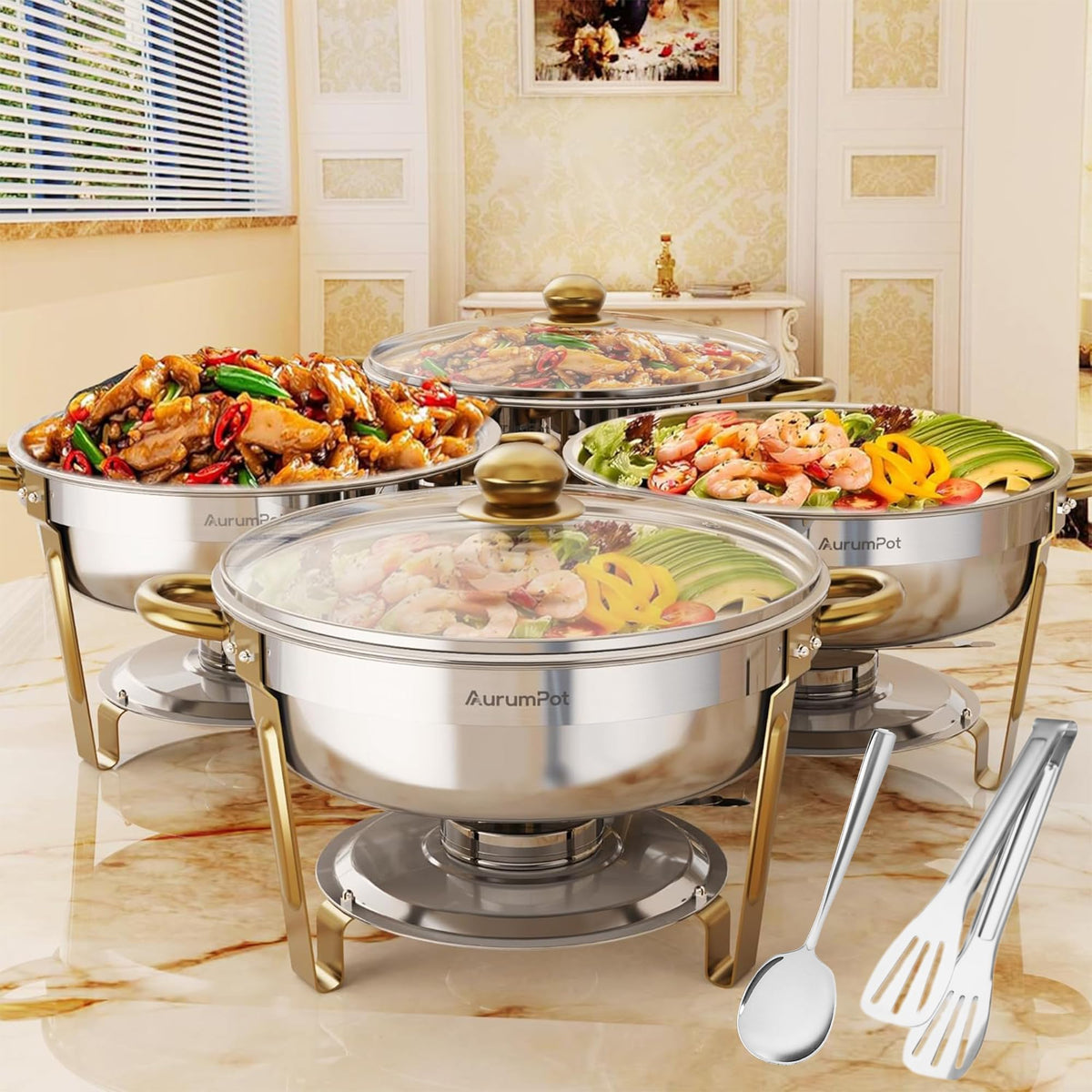 AurumPot four-pack chafing dishes with 6QT capacity for buffets
