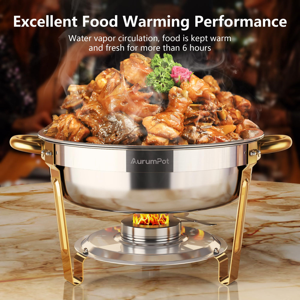 AurumPot chafing dish with visible glass cover for easy viewing