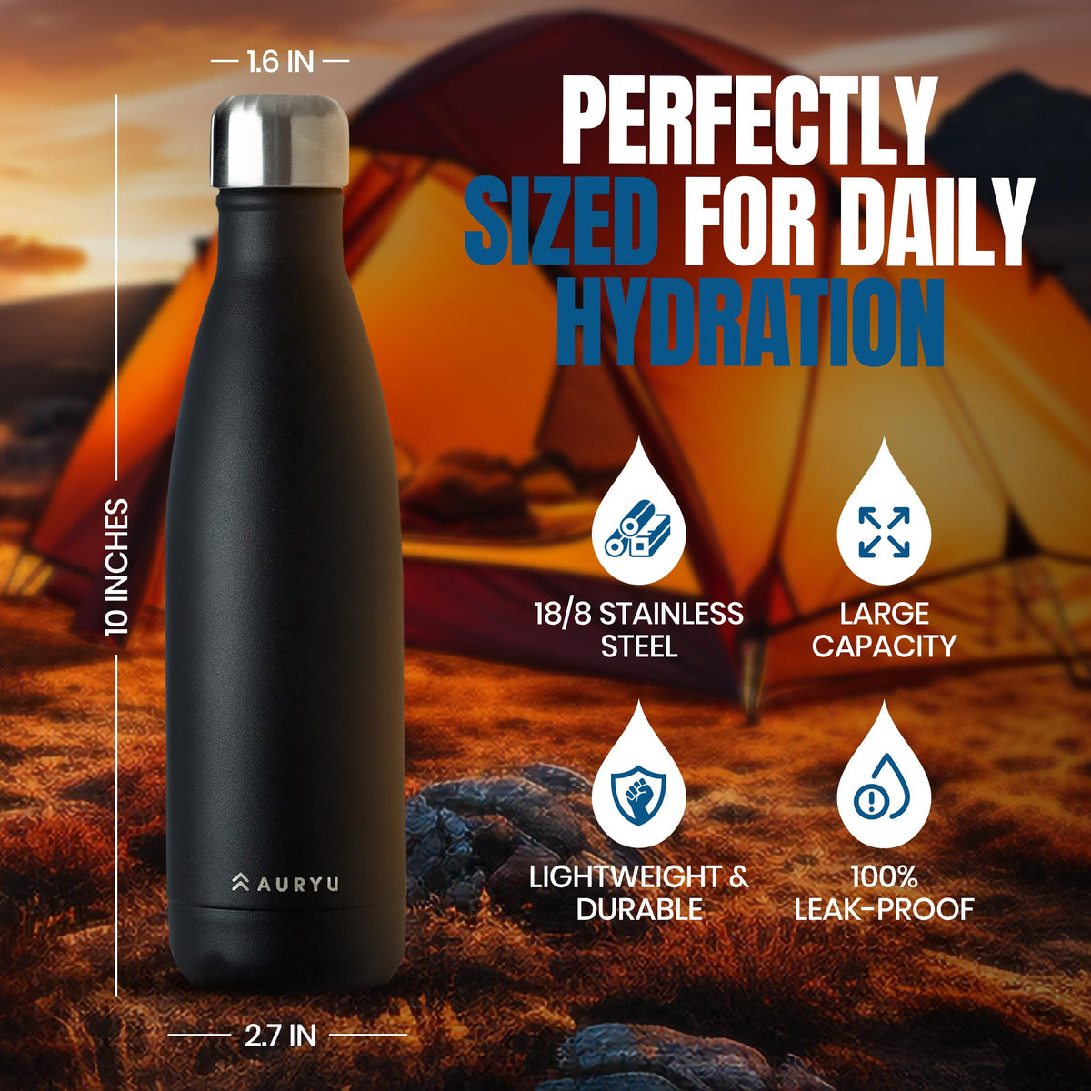 Auryu 17oz cap close-up showing leak-proof design for on-the-go hydration