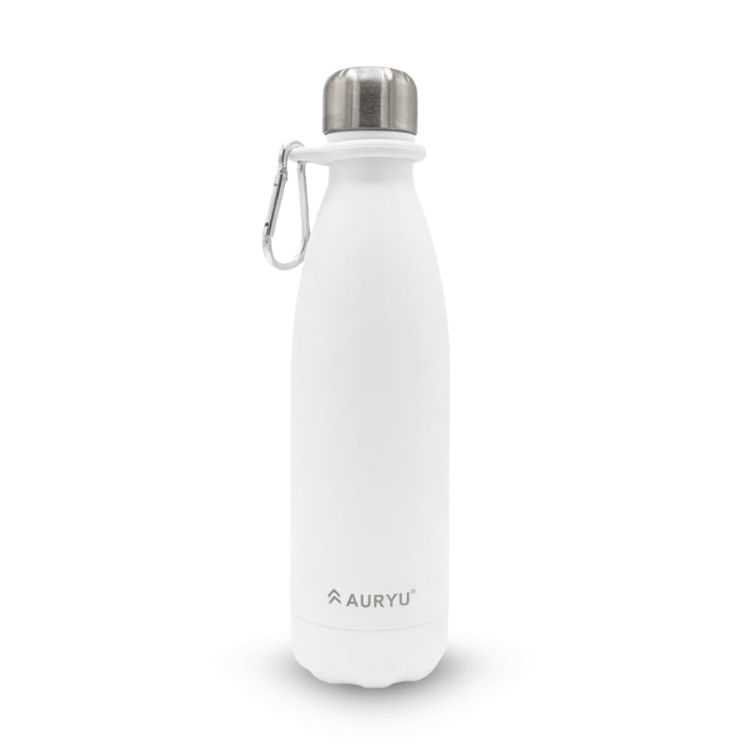 Auryu bottle with triple-wall insulation showing temperature stability for hours