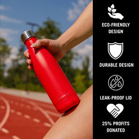 Auryu leak-proof lid with red bottle, ideal for bags and on-the-go.