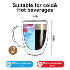 Aurzen 12oz insulated borosilicate mugs keeping coffee hot longer and condensation-free