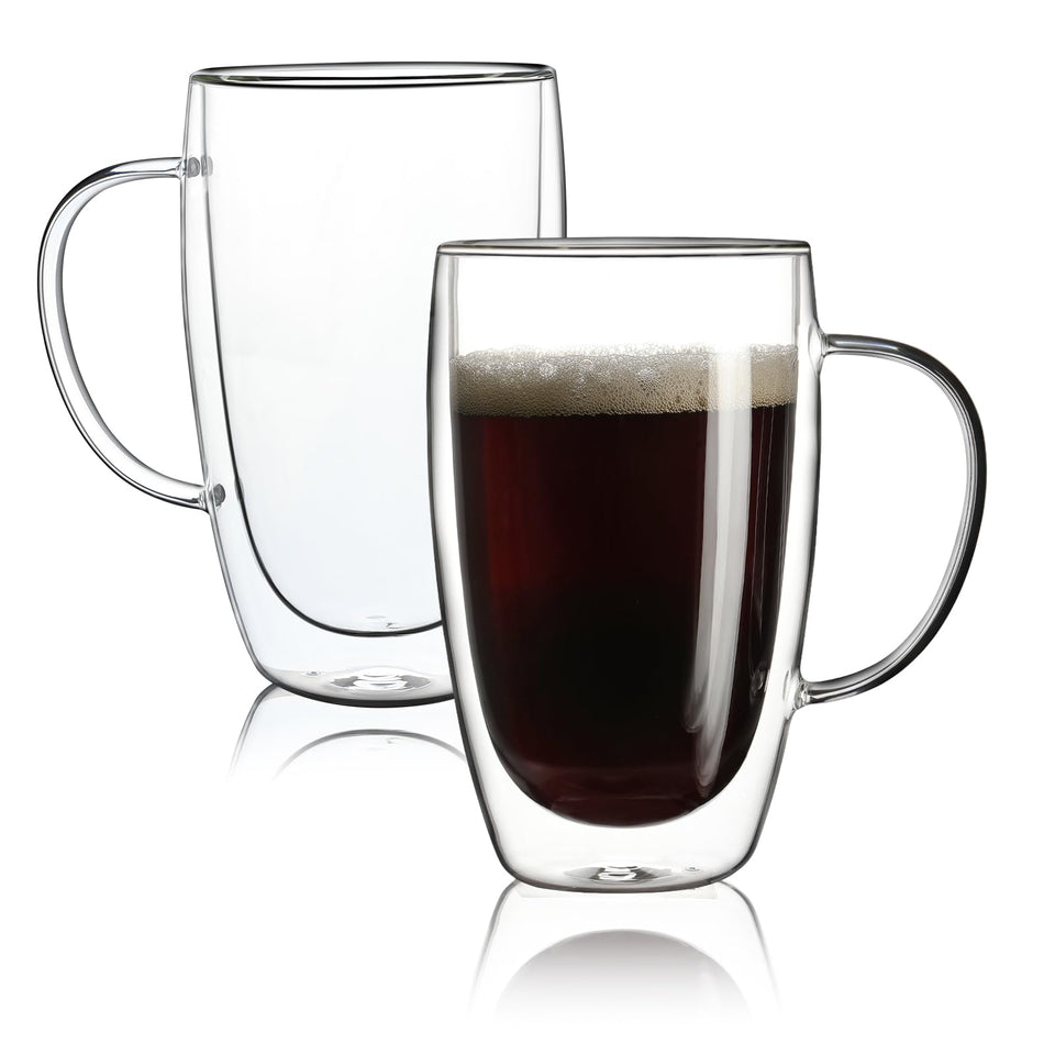 Aurzen 2-pack double-walled mugs with curved handles keep beverages hot.