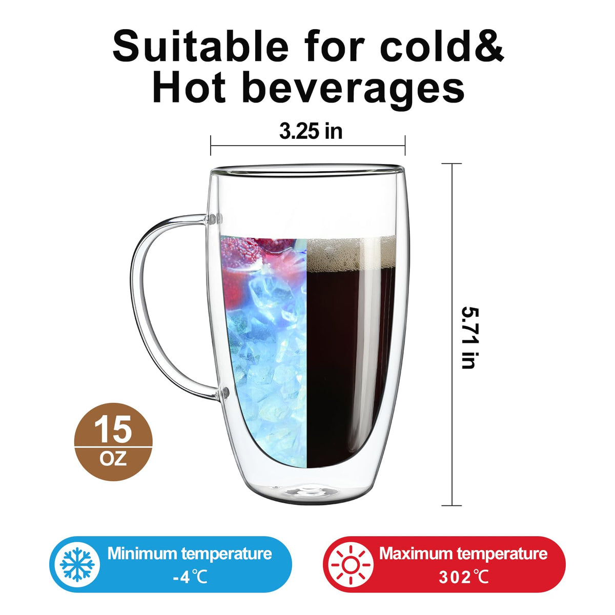 Aurzen borosilicate 15oz mug insulates and resists condensation.