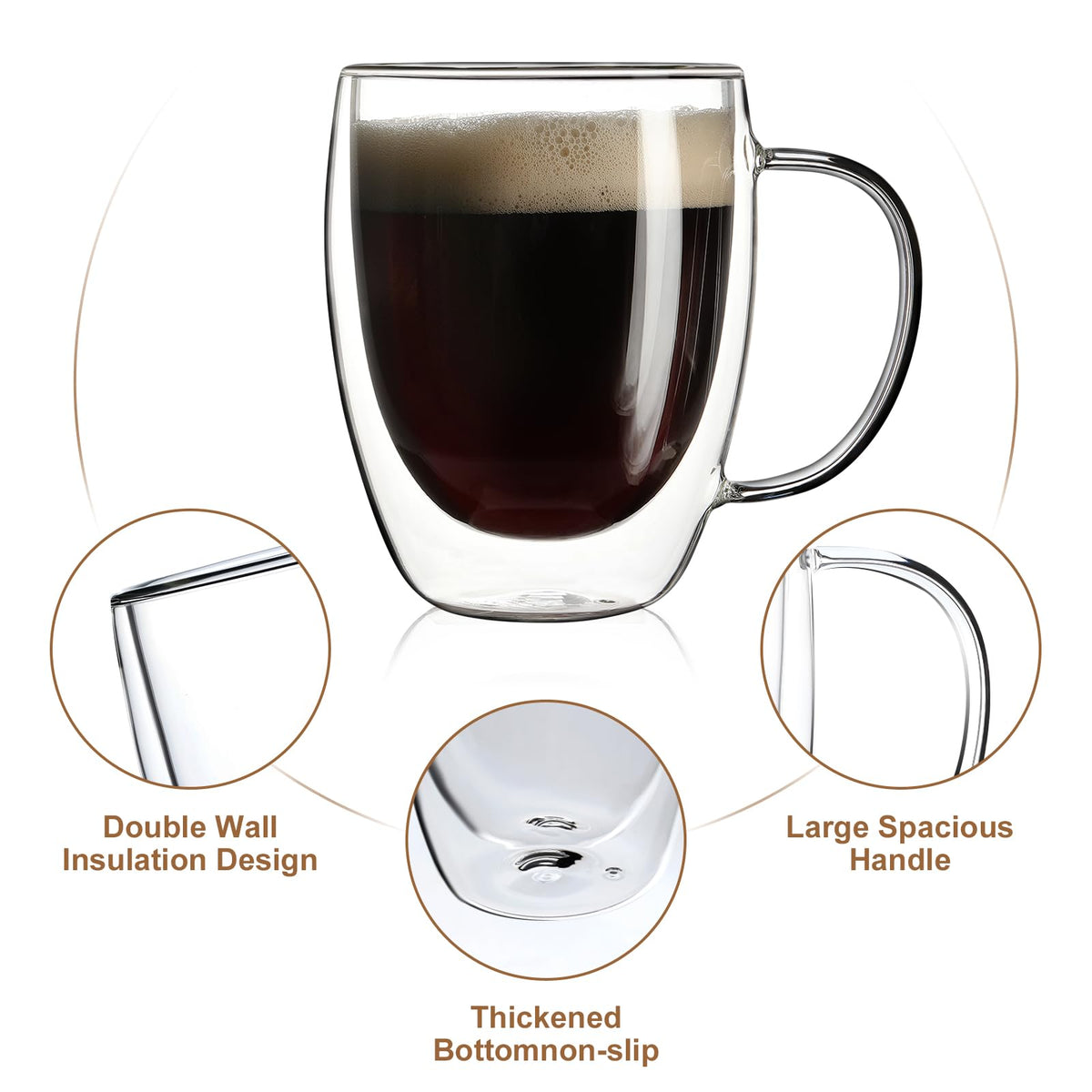 Aurzen curved handle design glass mug offers comfortable grip for daily coffee or tea