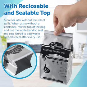 Aussio self-standing grease bags displayed upright for spill-free storage.