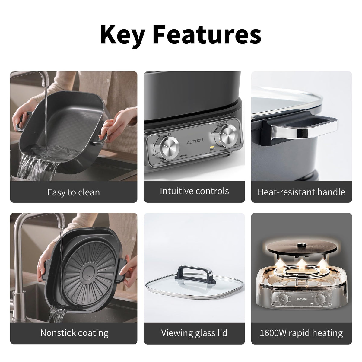 AUTUCU ceramic nonstick surface reduces oil for healthier cooking.