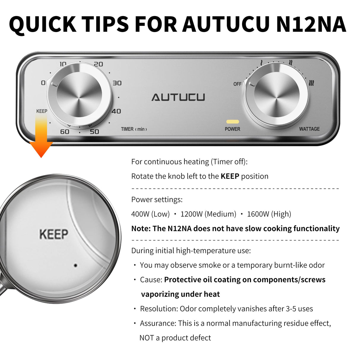 AUTUCU 6-Quart skillet with digital timer and control knob for precise cooking.
