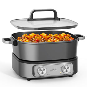 AUTUCU 6-Quart Electric Skillet top view highlighting the large cooking surface for family meals.