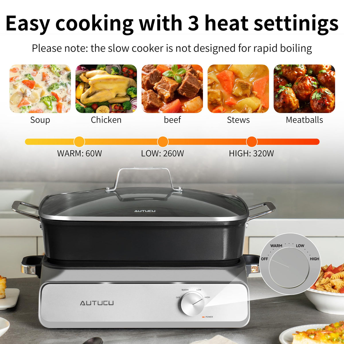 AUTUCU ceramic coating emphasizes nonstick, PFOA-free cooking with easy cleanup.