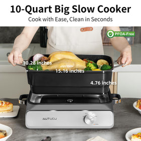 AUTUCU slow cooker dial controls offer simple three-setting operation for flexible cooking.