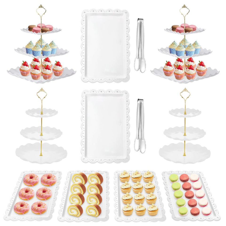 Auysbytdd 3-tier cupcake stand with round and square tiers for desserts.