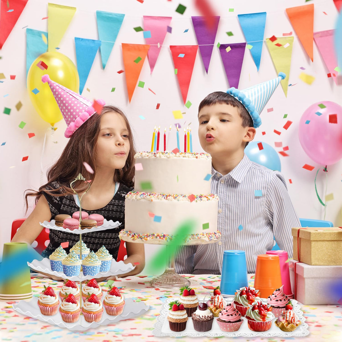 Auysbytdd dessert table display enhances parties with a clean, coordinated setup.