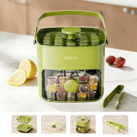 AUZUX sealed lid stackable ice tray in green for organized storage