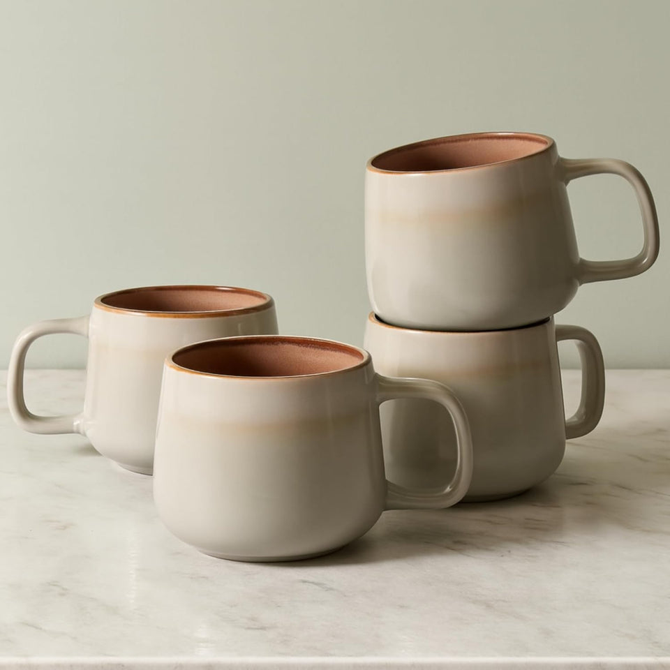 Ava Nord large ceramic coffee mugs four-pack with 16 oz capacity in Sage Ash