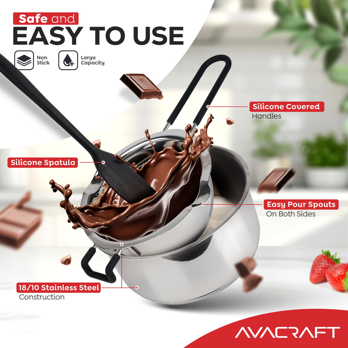 AVACRAFT bowl with pour spouts enables clean removal and precise portioning.
