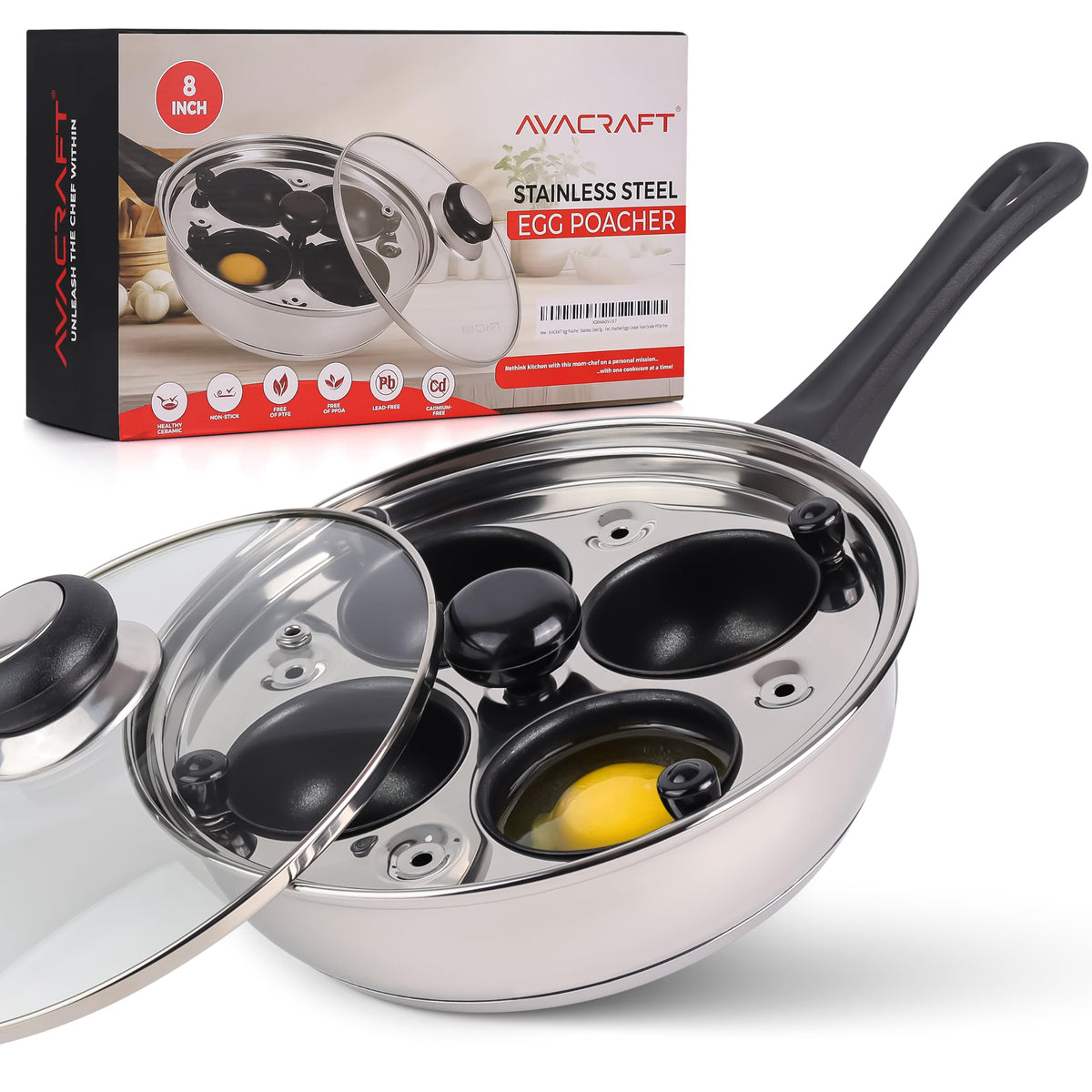 AVACRAFT egg poacher with large cups ready to poach four XL eggs at once