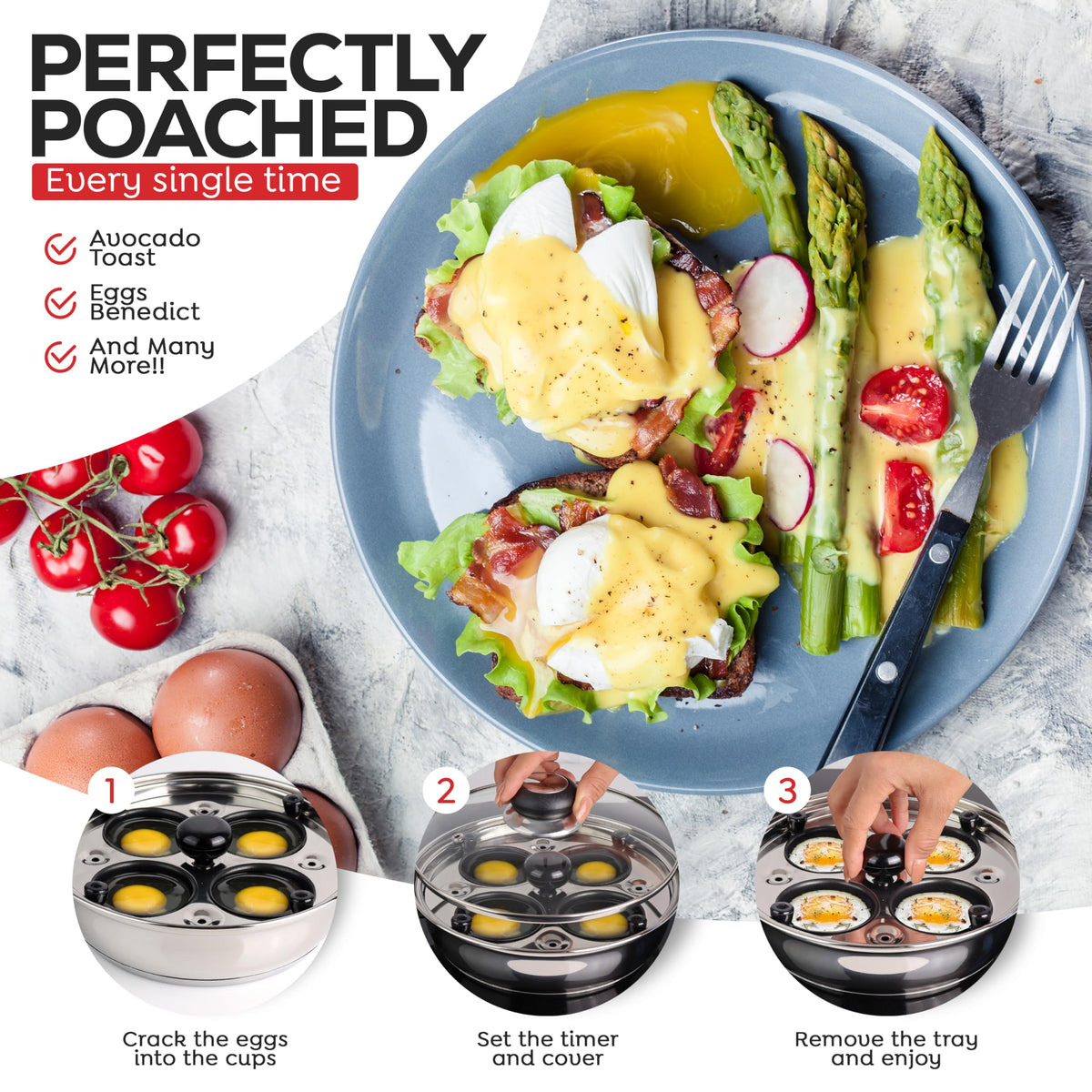 AVACRAFT egg poacher cups demonstrating non-stick coating for easy release
