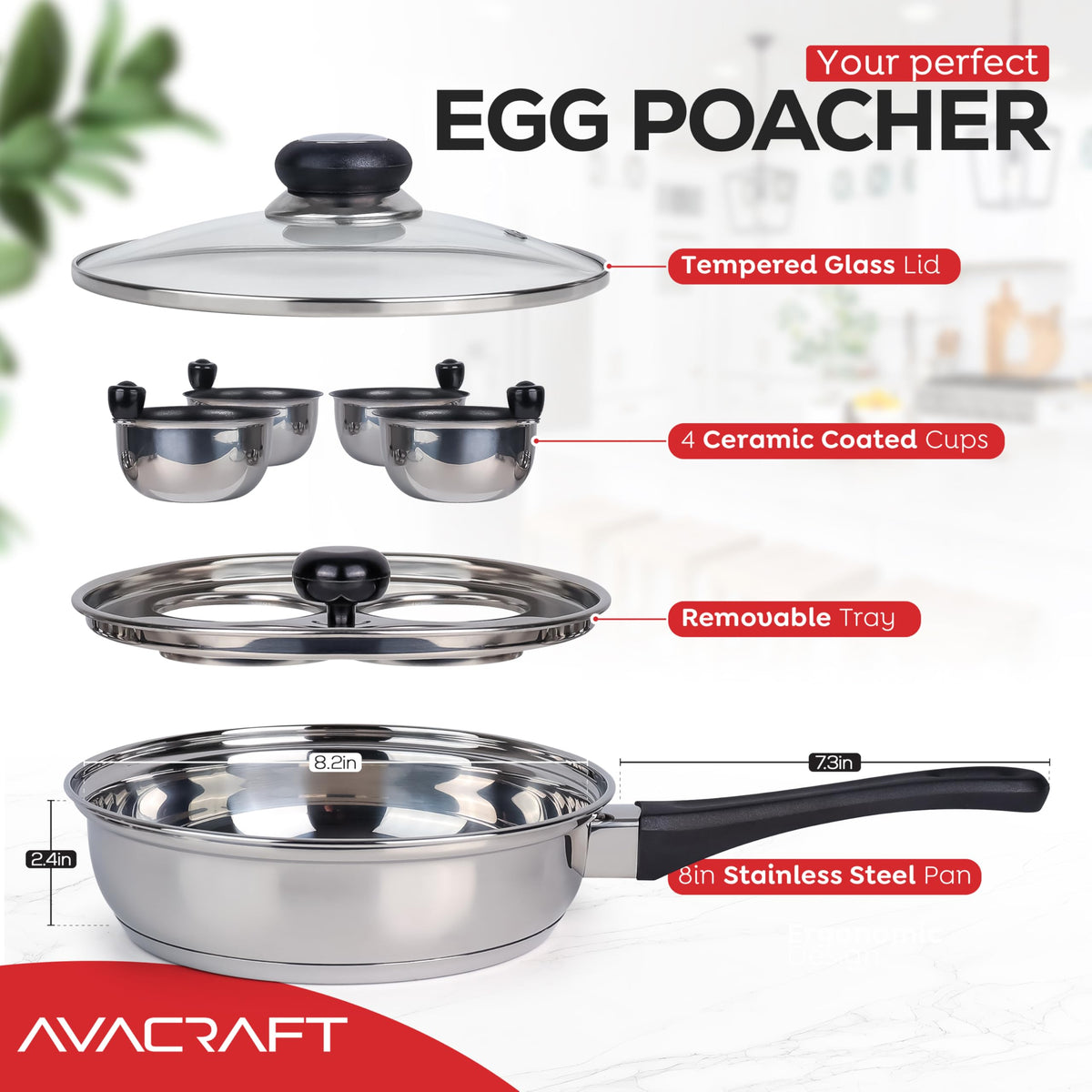 AVACRAFT egg poacher showing stainless bottom for even heating