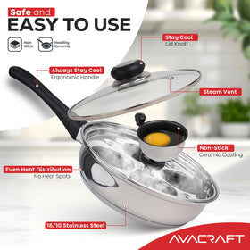 AVACRAFT egg poacher with tempered glass lid and steam view