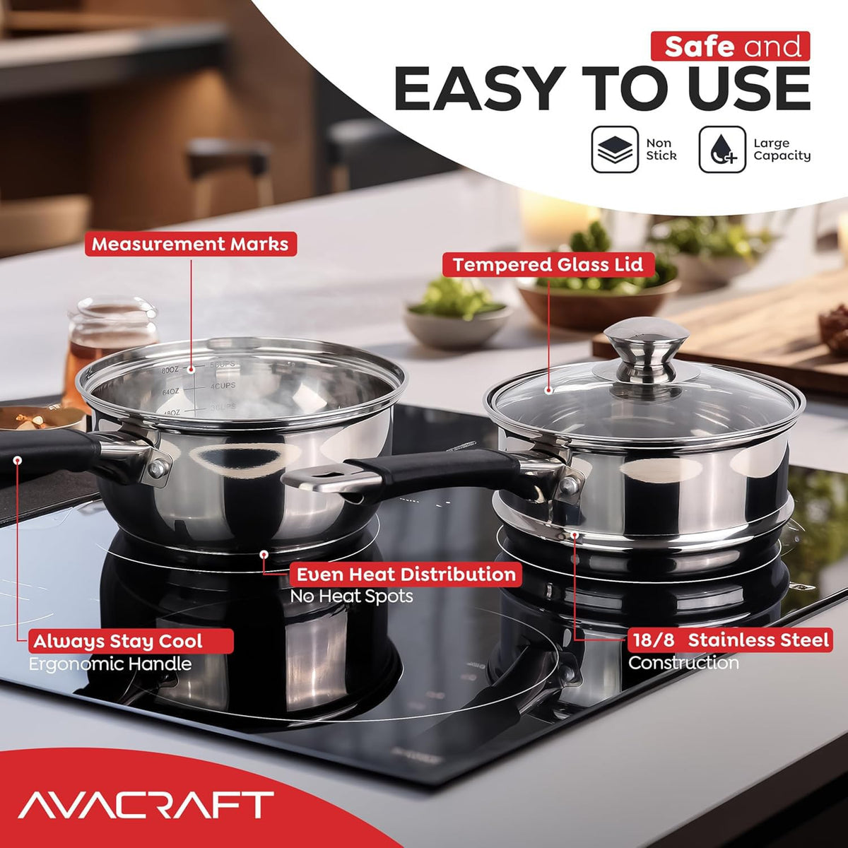 AVACRAFT stay-cool handles reduce heat exposure during use.