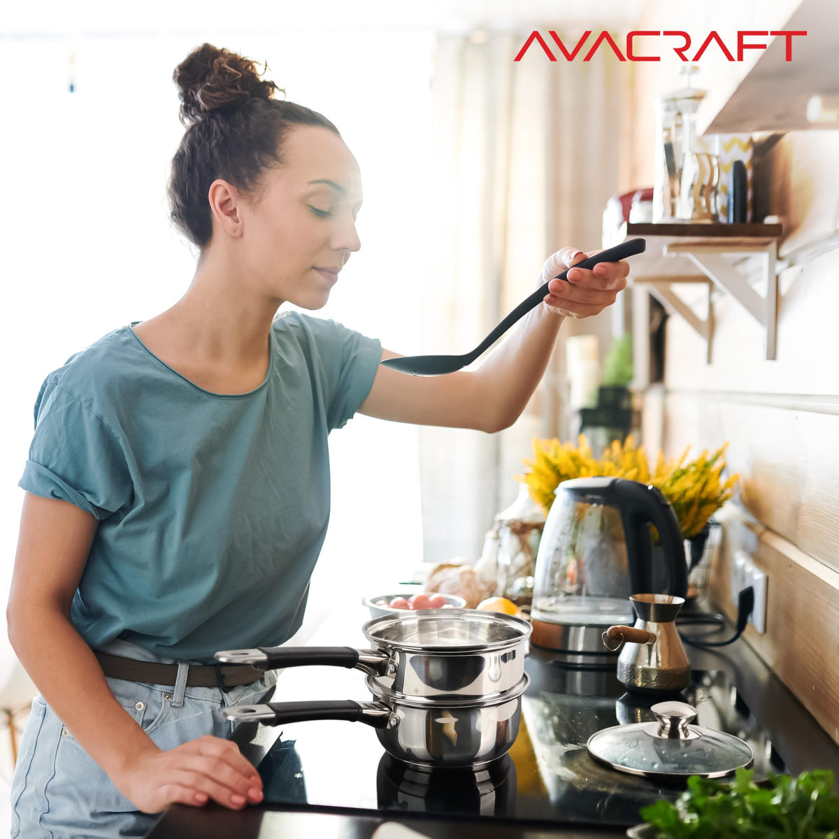 AVACRAFT versatile double boiler supports custards, sauces, and baby foods.