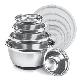 Avador premium stainless steel mixing bowls with lids offer organized, spill-free storage.