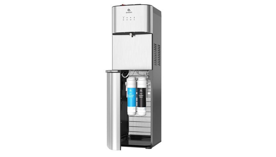 Avalon bottleless water cooler installation demonstrates under-sink setup for clean, on-demand water