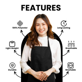 Avalon Kitchen black apron for women, back view, full coverage and protection.